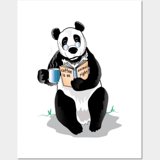 Panda Drinks Coffe And Reading Book Posters and Art